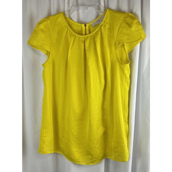 Ann Taylor LOFT Textured Cap Sleeves Blouse, Canary Yellow, Sz: S, 58-18 - Picture 6 of 16